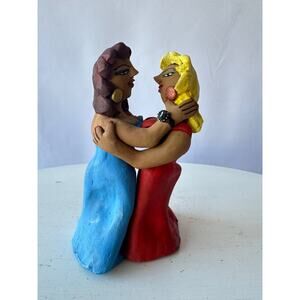 Vintage Josefina Aguilar Clay Sculpture RARE Blonde and Brunette Embracing
